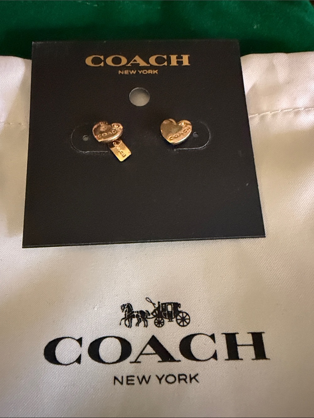 Coach Gold Heart Charm Stud Earrings